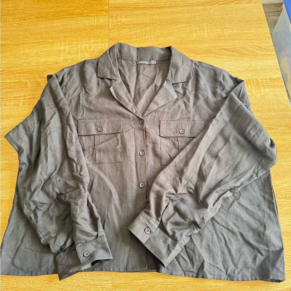 Boohoo Charcoal Button-Up Shirt Jacket